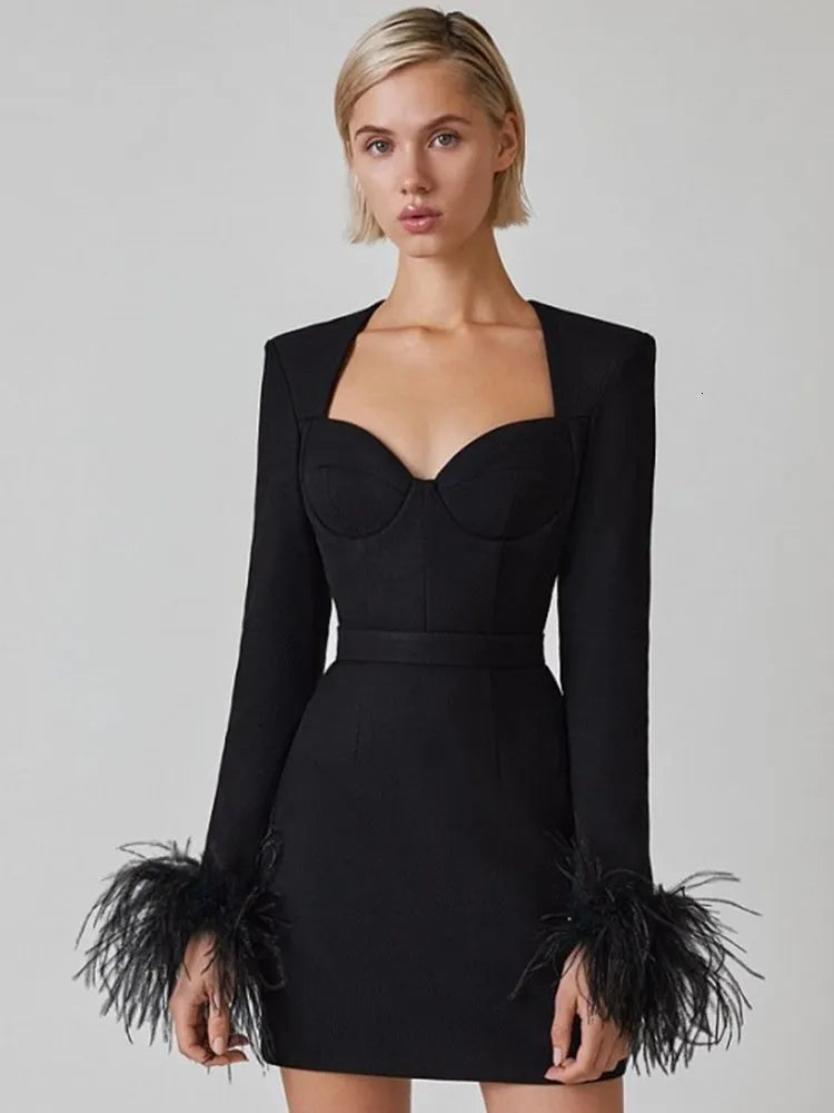 Sofia | Mini-robe élégante à détails plumes