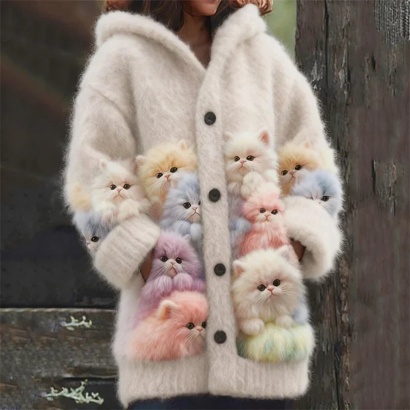 Kelsie | Gilet à capuche motif chats
