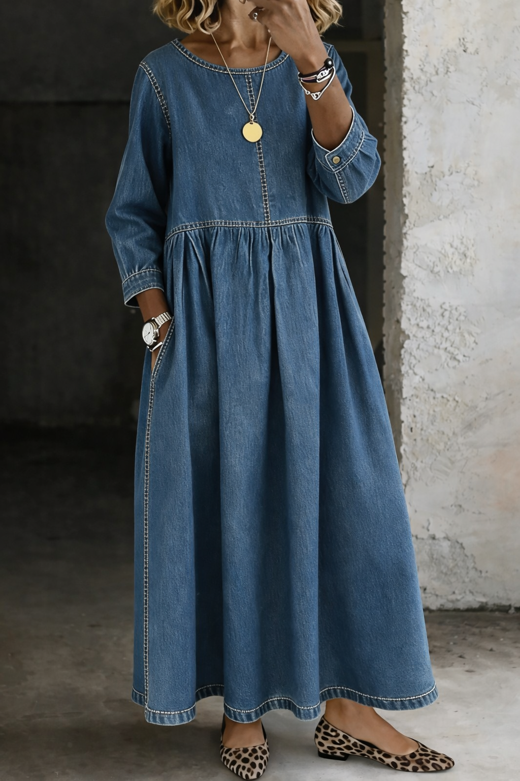 Henriette | Robe longue ample effet denim