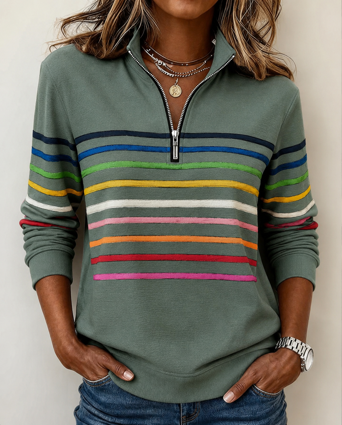 Maggie | Pull rayé à demi-zip