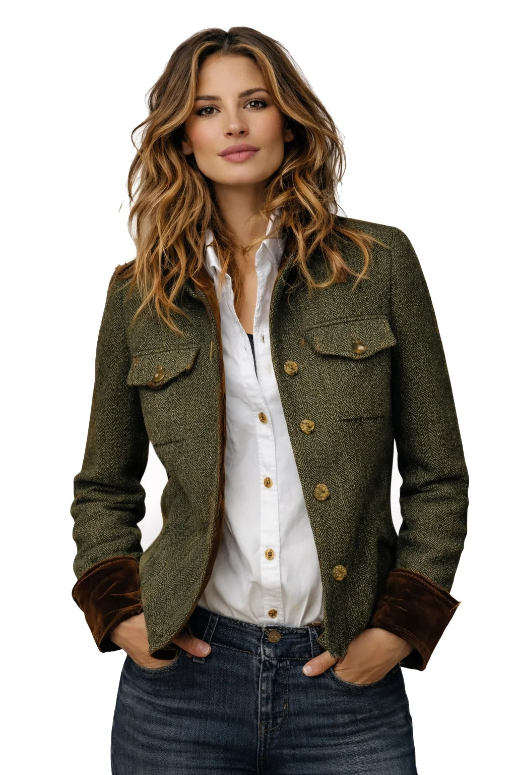 Daniela | Veste effet tweed à détails aspect velours