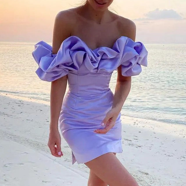 Myrell | Robe cocktail épaules dénudées à volants