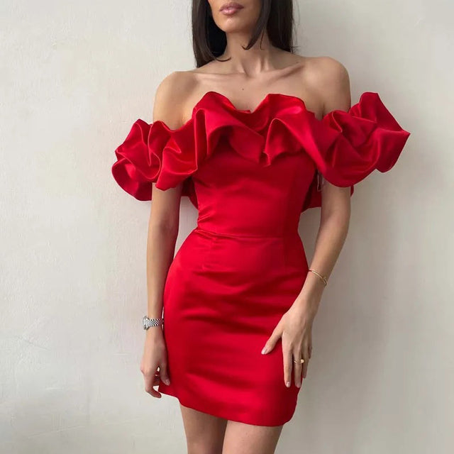 Myrell | Robe cocktail épaules dénudées à volants