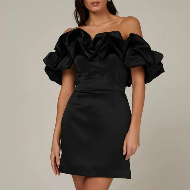 Myrell | Robe cocktail épaules dénudées à volants