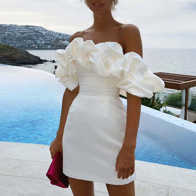 Myrell | Robe cocktail épaules dénudées à volants