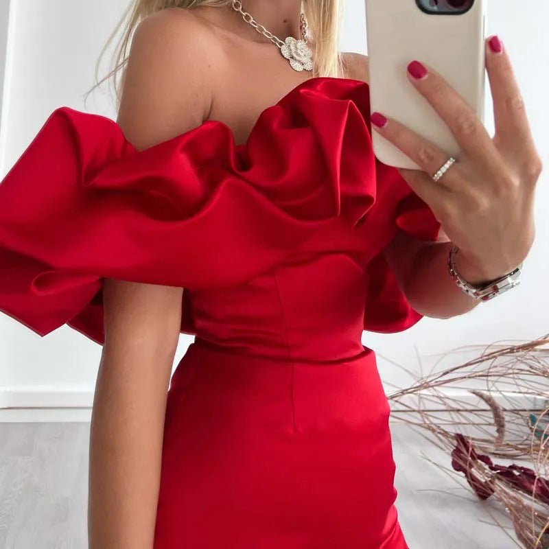 Myrell | Robe cocktail épaules dénudées à volants