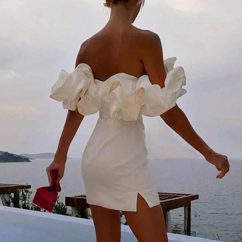 Myrell | Robe cocktail épaules dénudées à volants
