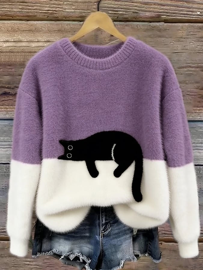 Julia | Pull court à motif chat