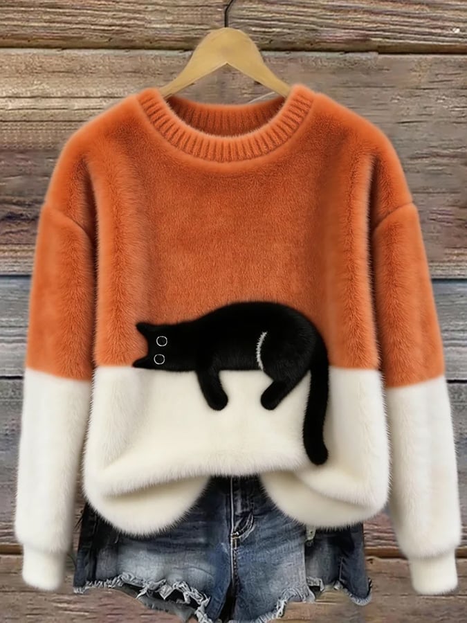 Julia | Pull court à motif chat