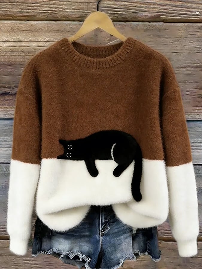 Julia | Pull court à motif chat