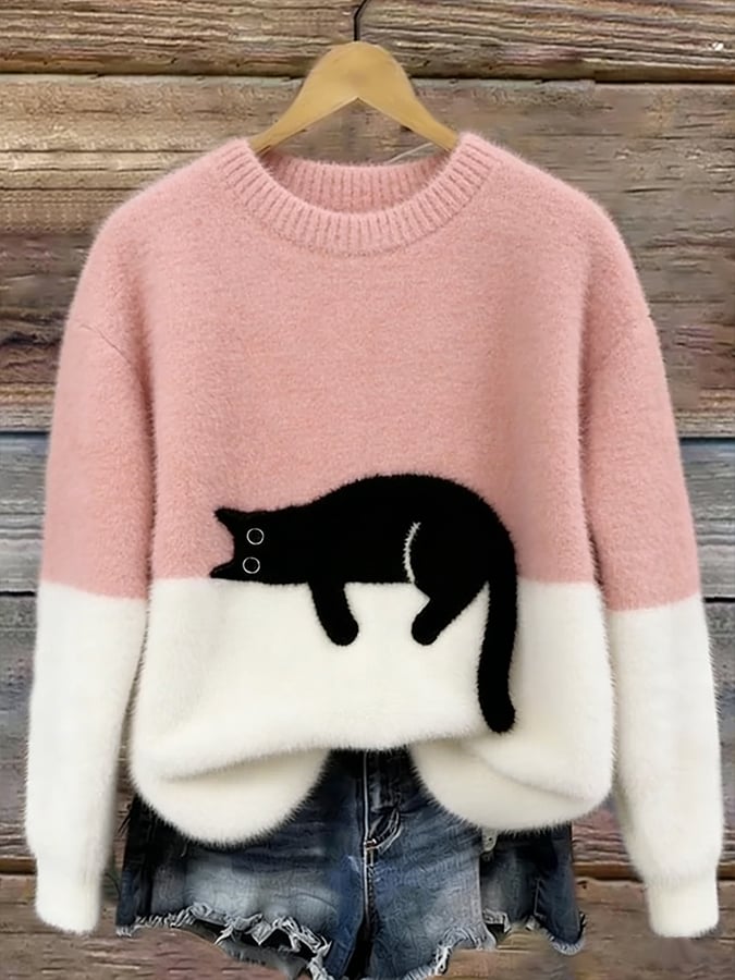 Julia | Pull court à motif chat
