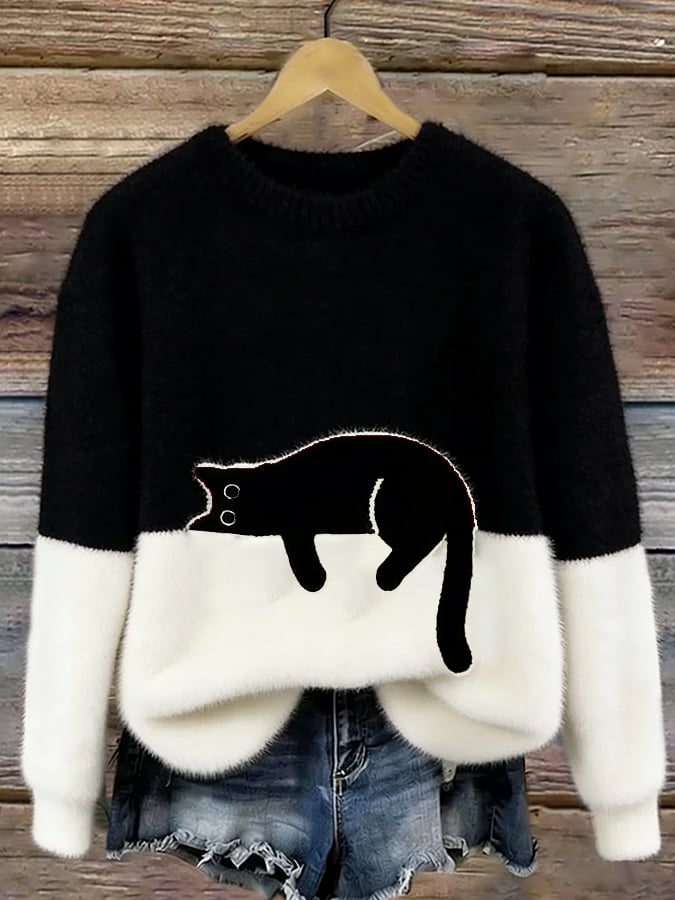 Julia | Pull court à motif chat