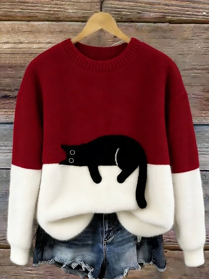 Julia | Pull court à motif chat