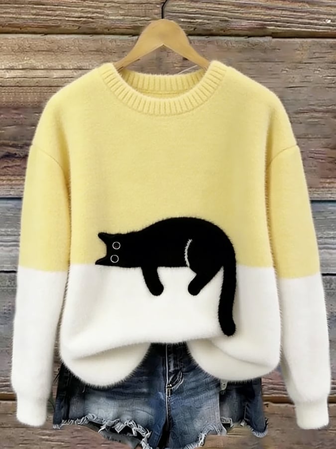 Julia | Pull court à motif chat