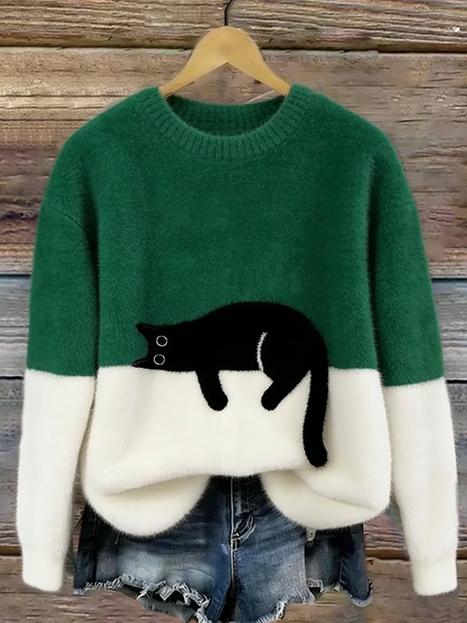 Julia | Pull court à motif chat