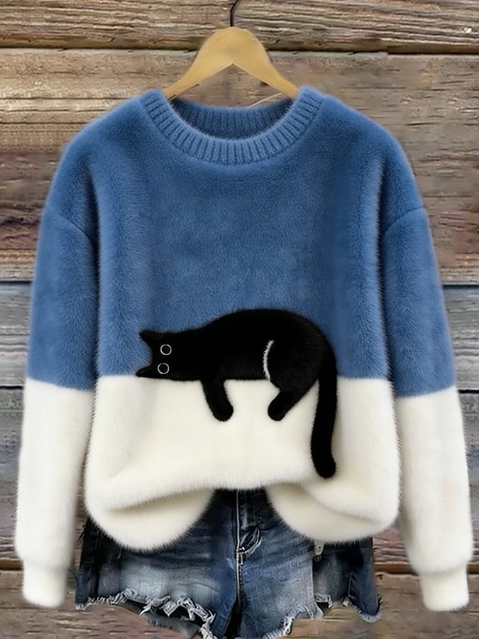 Julia | Pull court à motif chat