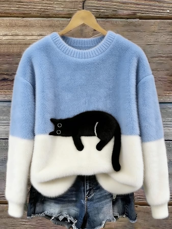 Julia | Pull court à motif chat