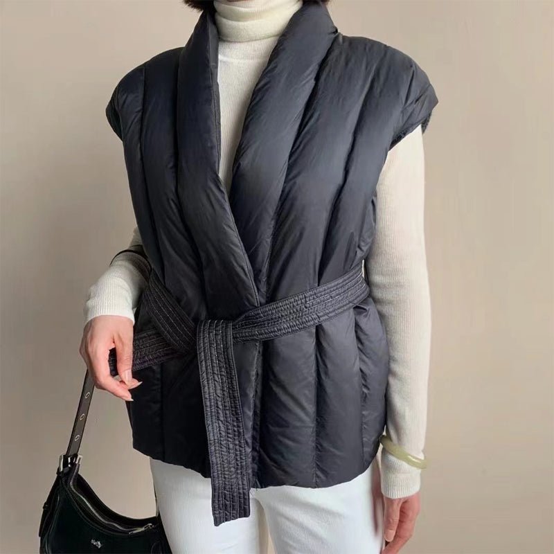 Gilet Puffer Croisé Ceinturé Doux Cherry™