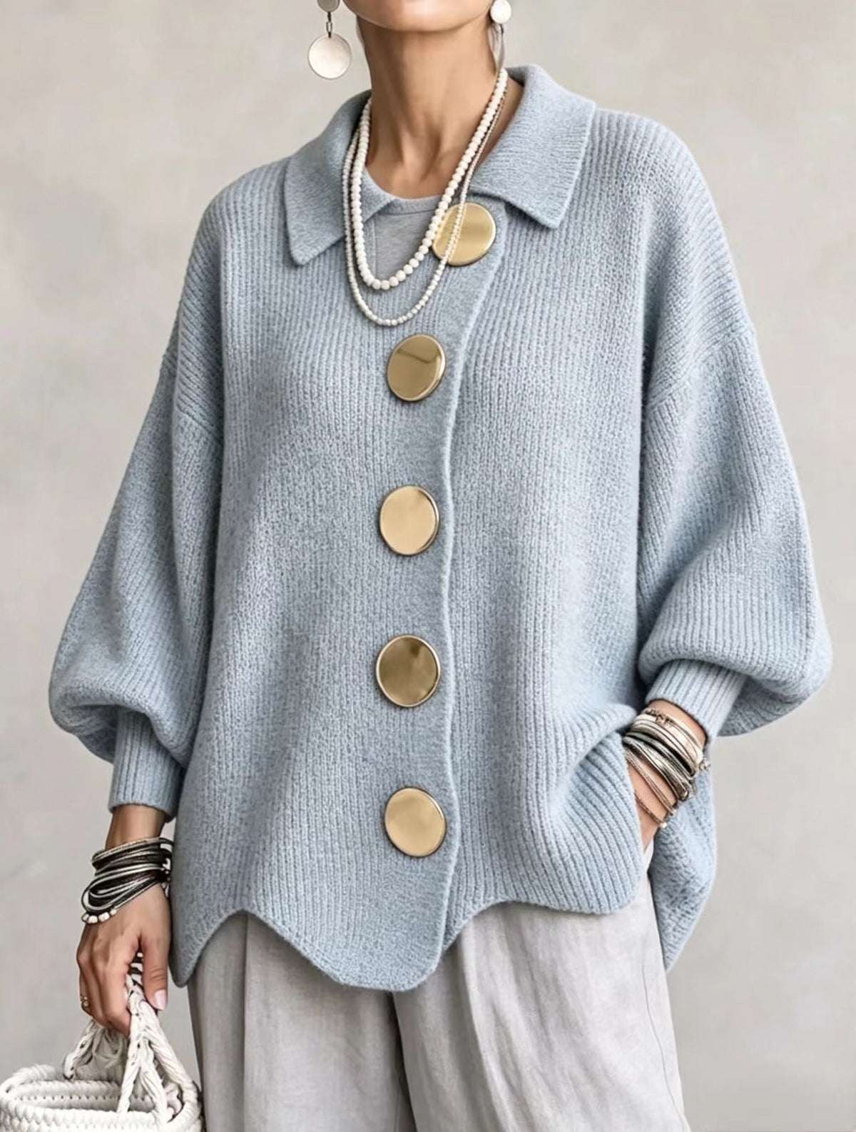 Victoire | Gilet oversize à gros boutons dorés