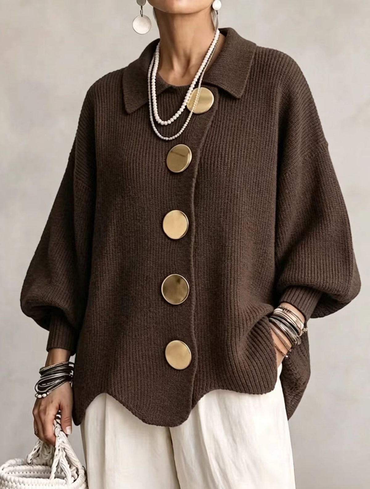 Victoire | Gilet oversize à gros boutons dorés