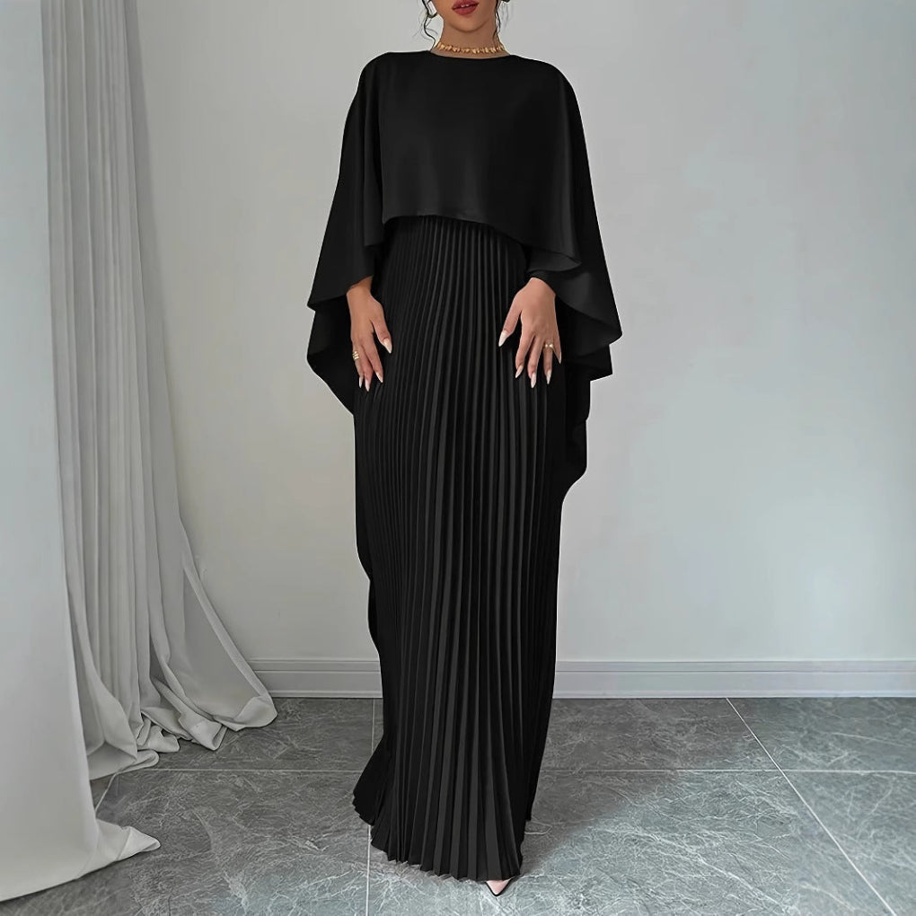 Coralie | Robe longue plissée et fluide à manches chauve-souris