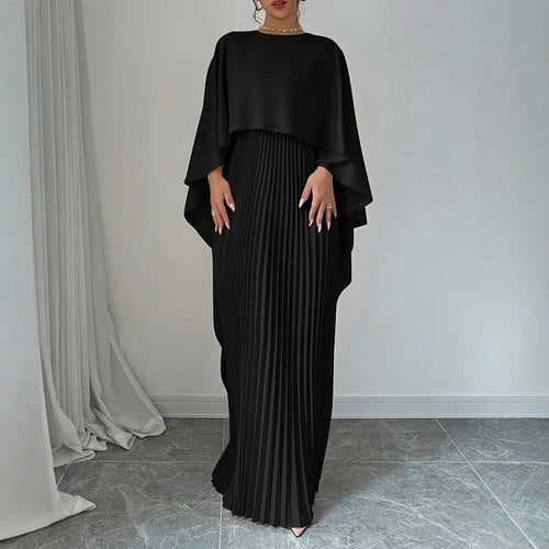 Coralie | Robe longue plissée et fluide à manches chauve-souris