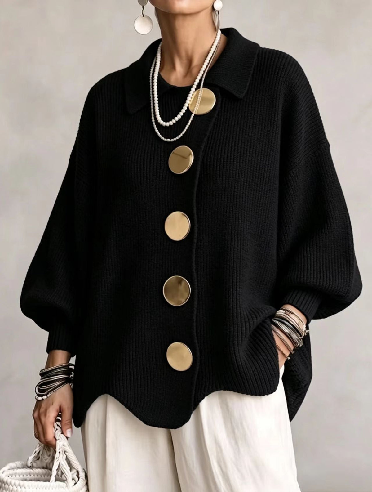 Victoire | Gilet oversize à gros boutons dorés