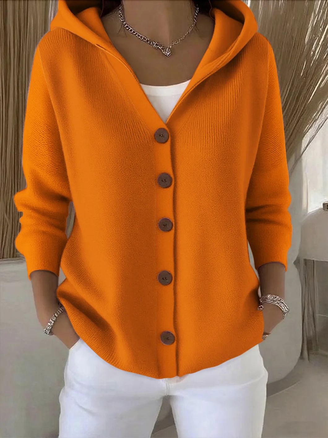 Darienne™ | Cardigan en tricot à capuche et boutonnage