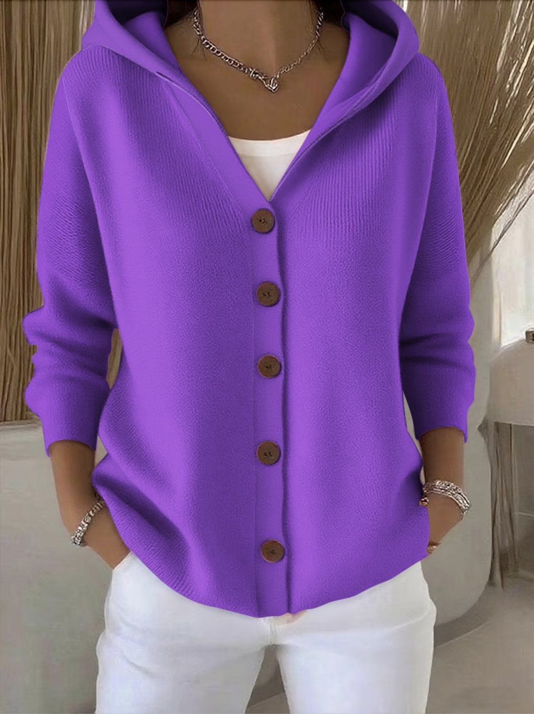 Darienne™ | Cardigan en tricot à capuche et boutonnage
