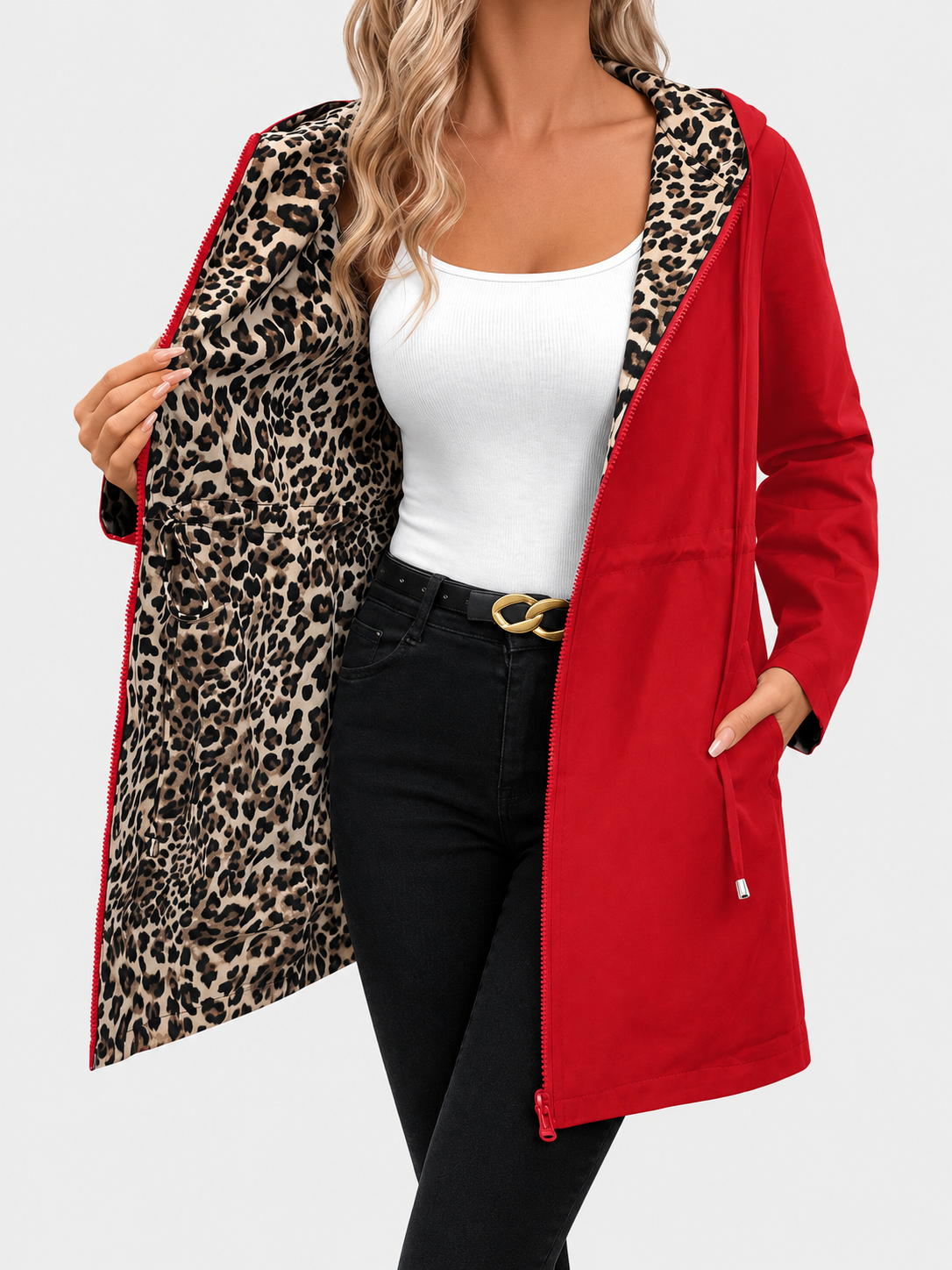 Fiona | Manteau réversible à capuche motif léopard