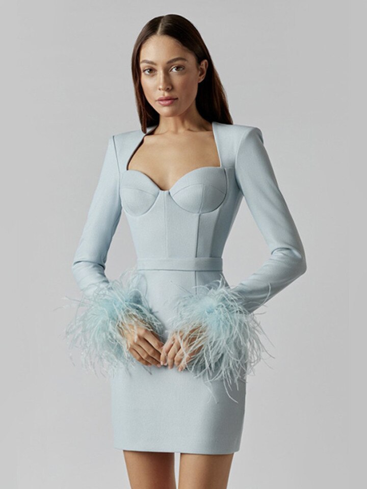 Sofia | Mini-robe élégante à détails plumes