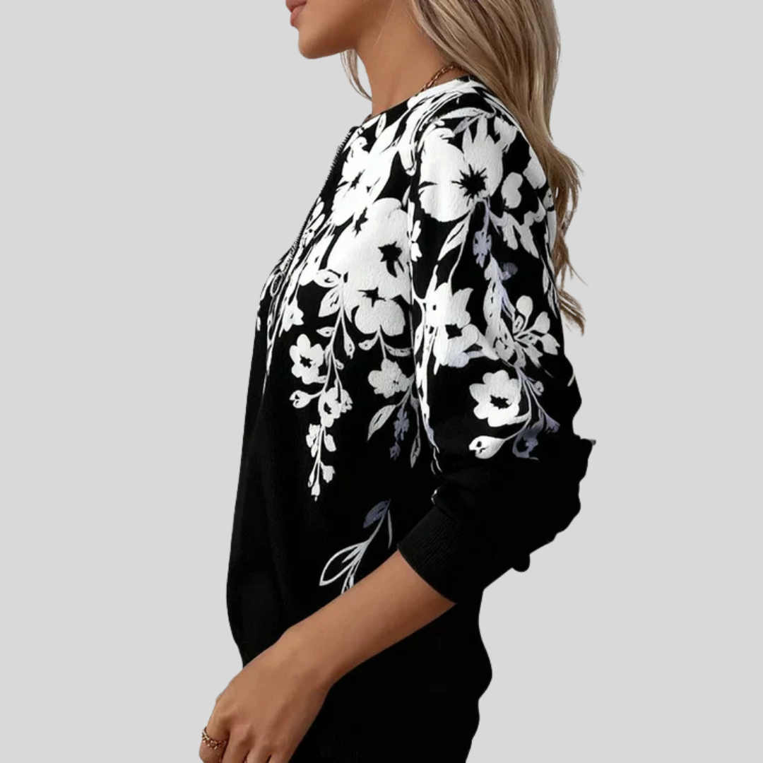 Marjolaine | Haut fleuri à demi-zip