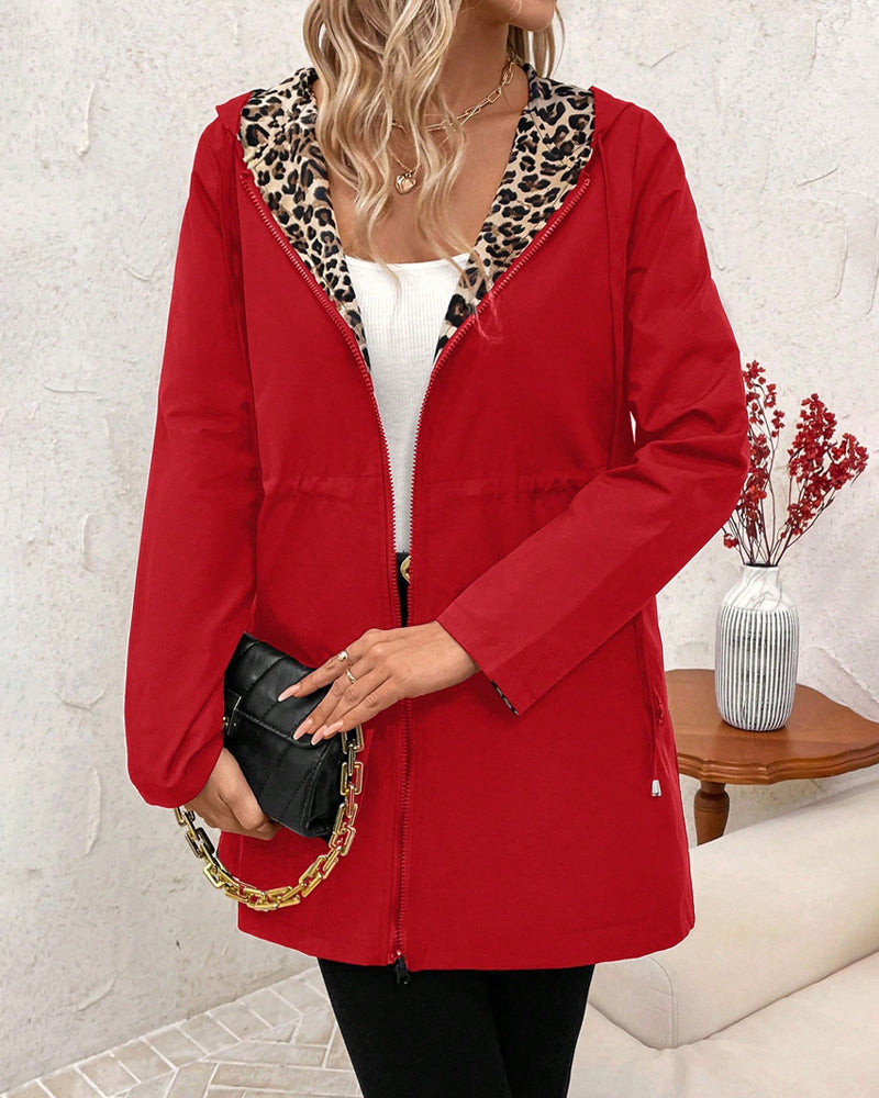 Fiona | Manteau réversible à capuche motif léopard