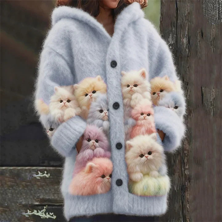 Kelsie | Gilet à capuche motif chats