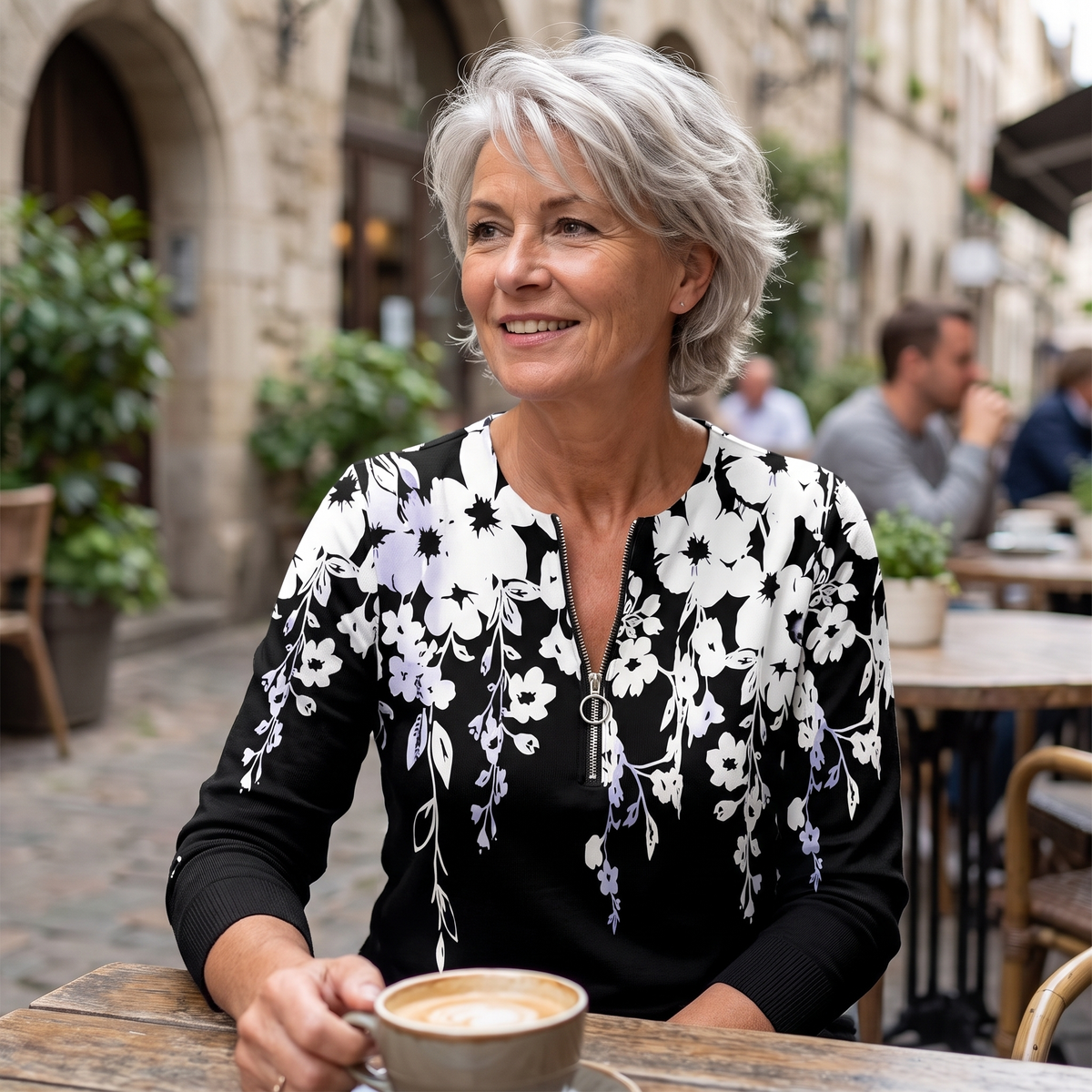 Marjolaine | Haut fleuri à demi-zip