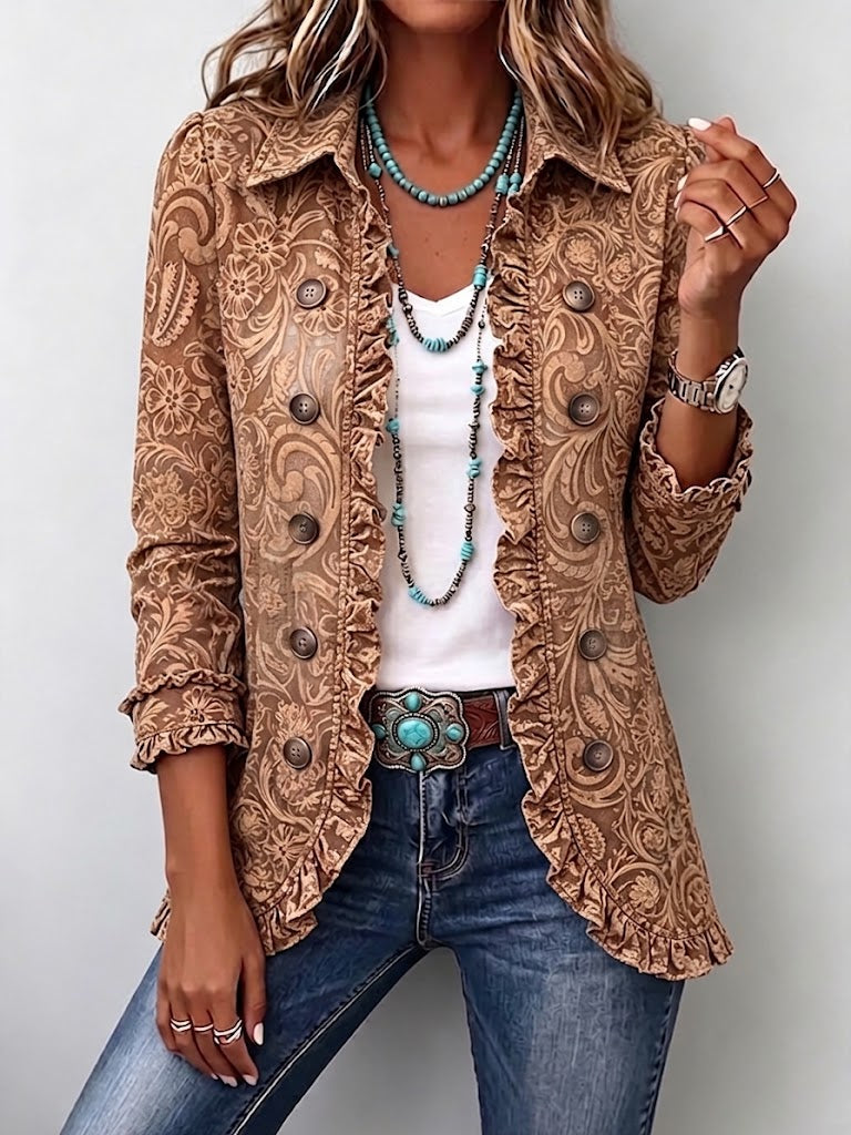 Menie | Veste à volants vintage à imprimé floral bohème