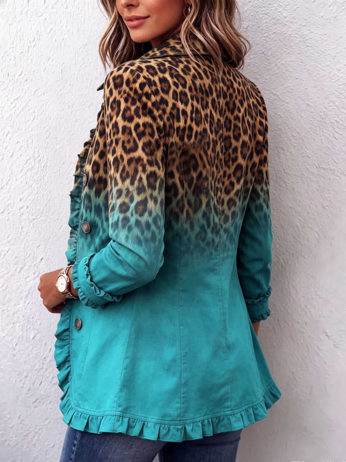 Naima | Veste blazer à volants et effet ombré léopard
