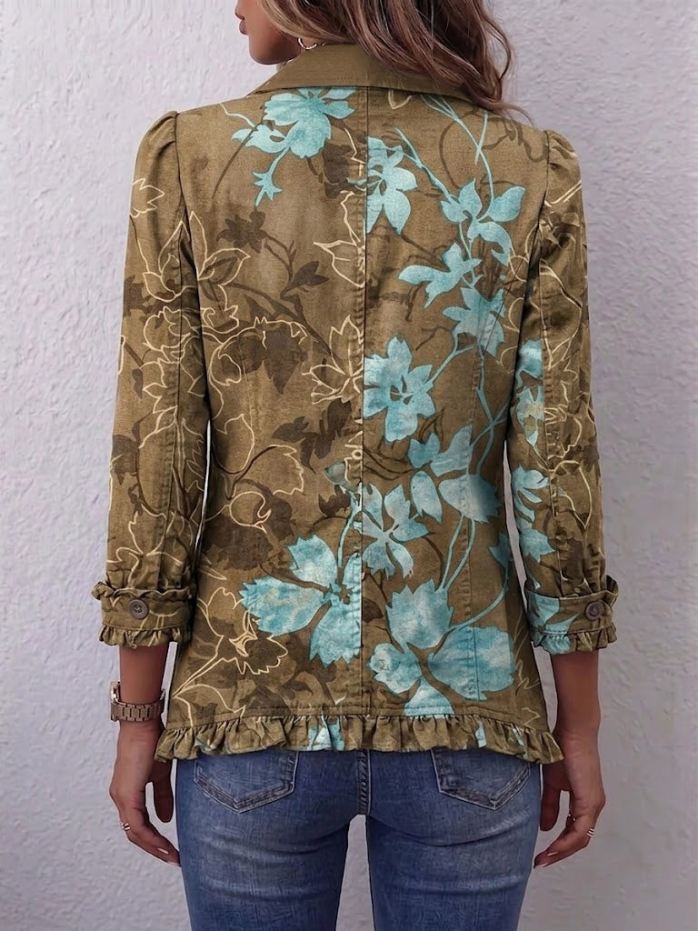 Marlise | Veste bohème à volants, motif floral vintage et dégradé