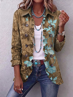 Motif floral olive et turquoise