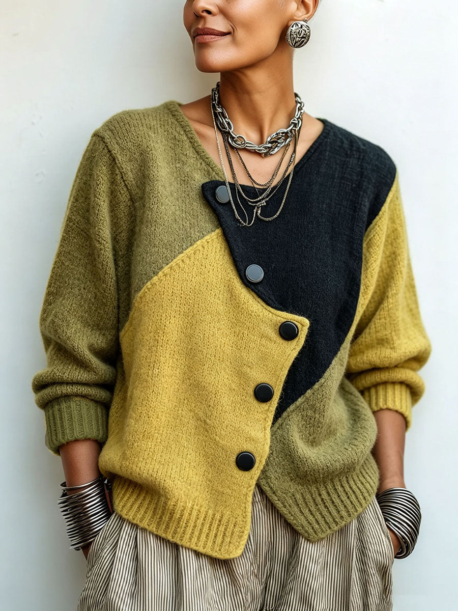 Séraphine | Gilet colorblock à boutonnage asymétrique
