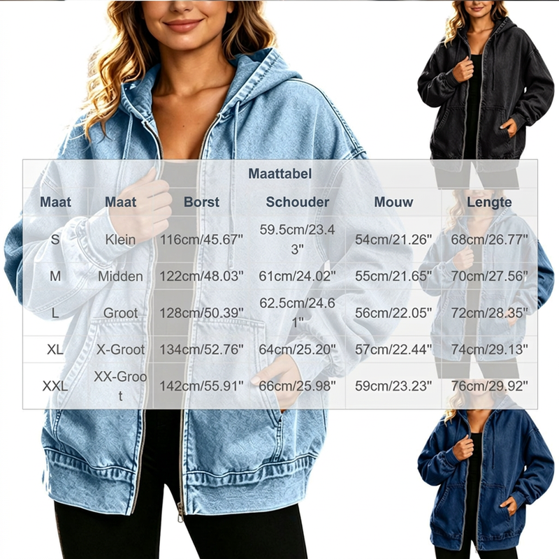 Lisette | Veste à capuche zippée effet jean délavé
