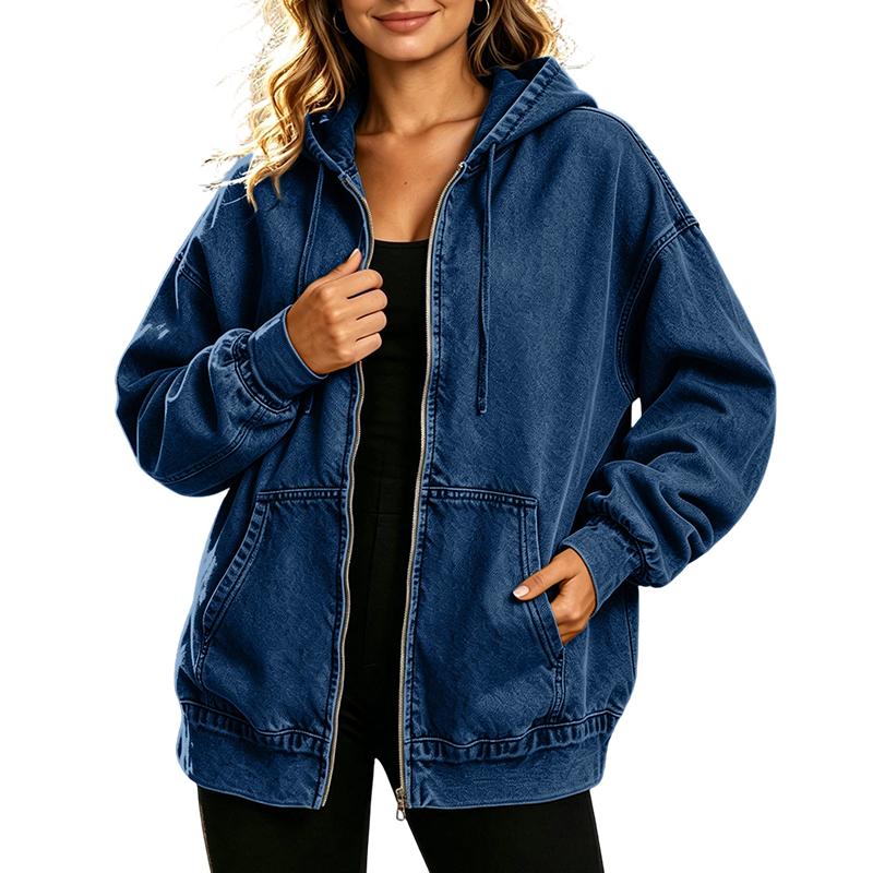 Lisette | Veste à capuche zippée effet jean délavé