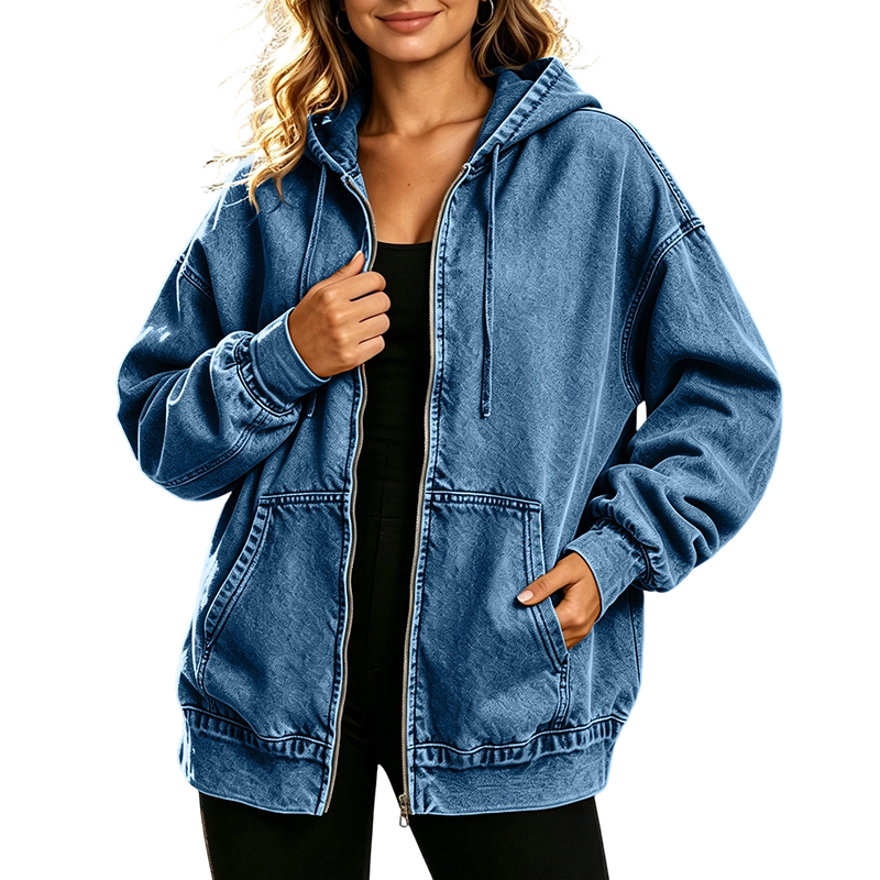 Lisette | Veste à capuche zippée effet jean délavé