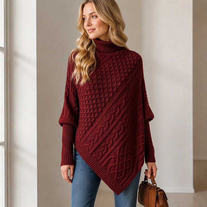 Solène | Poncho asymétrique torsadé à col montant