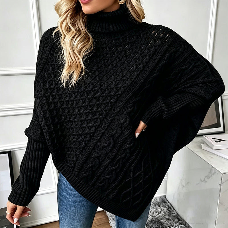 Solène | Poncho asymétrique torsadé à col montant
